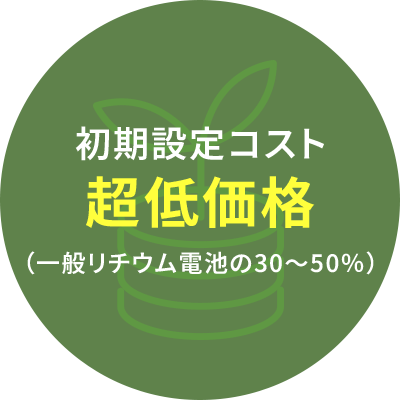 初期設定コスト超低価格（一般リチウム電池の30～50％）